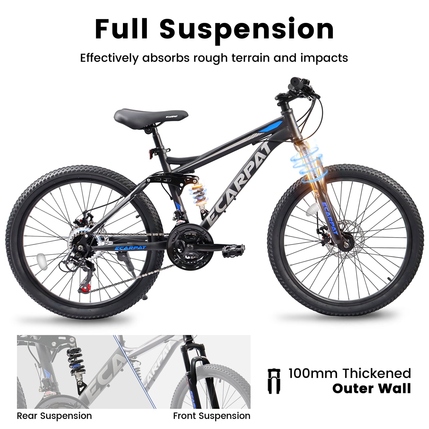 A2760  27.5 Inch Full Suspension Mountain Bike, Front And Rear Dual Shock Absorbers, Mechanical Disc Brakes, 21-Speed, Suitable For Men And Women, Ideal For Travel And Fitness Enthusiasts