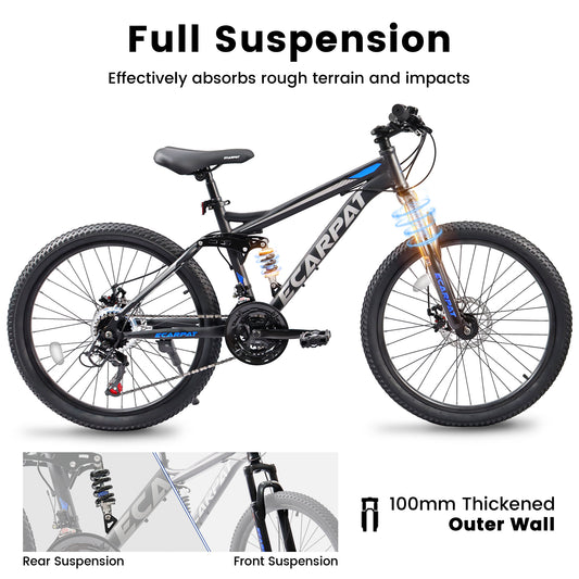 A2760  27.5 Inch Full Suspension Mountain Bike, Front And Rear Dual Shock Absorbers, Mechanical Disc Brakes, 21-Speed, Suitable For Men And Women, Ideal For Travel And Fitness Enthusiasts