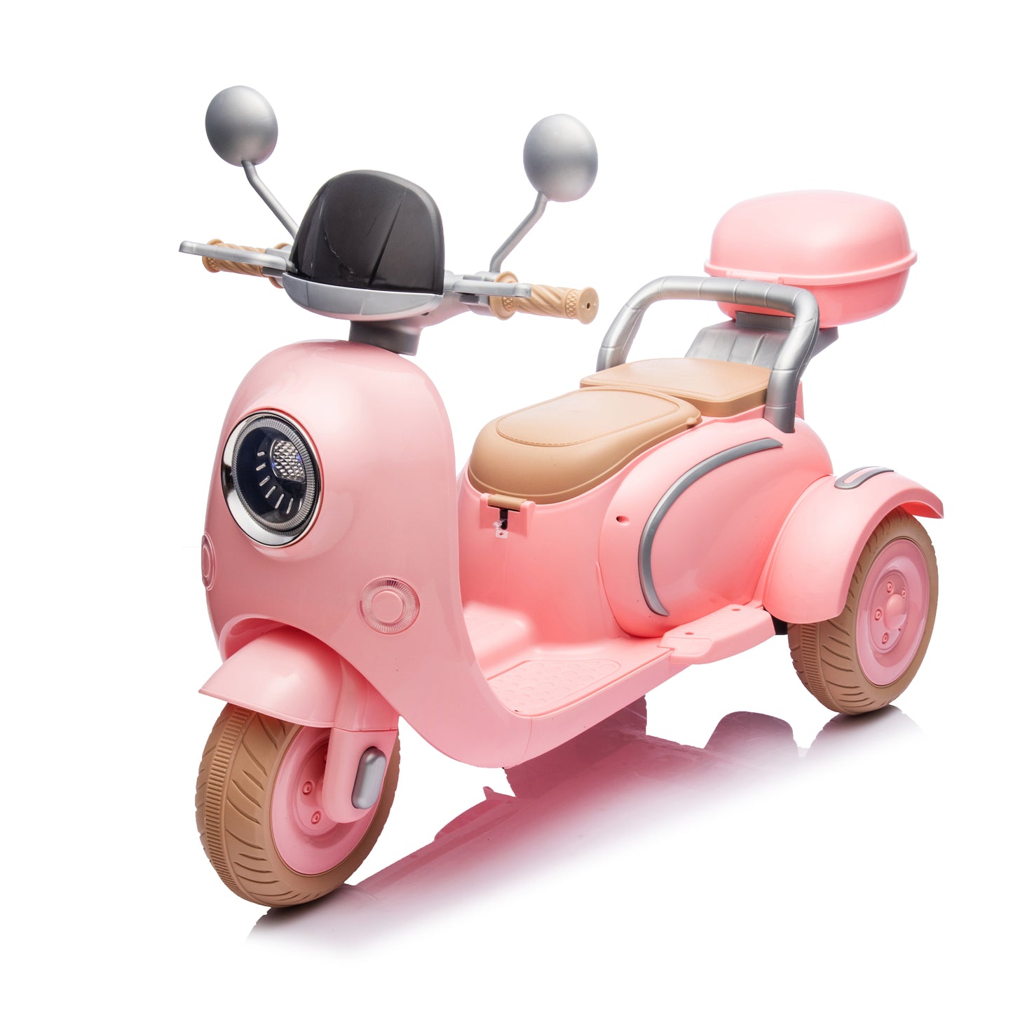 12V Two Motors Kids Ride On Level Up Two-seater  Electric Motorcycle,Three-wheel Toy W Music,Bluetooth,USB,Backseat Flip Seat,Portable Storage Hooks&Oversized  Trunk,LED Headlight  For Kids 3-6.