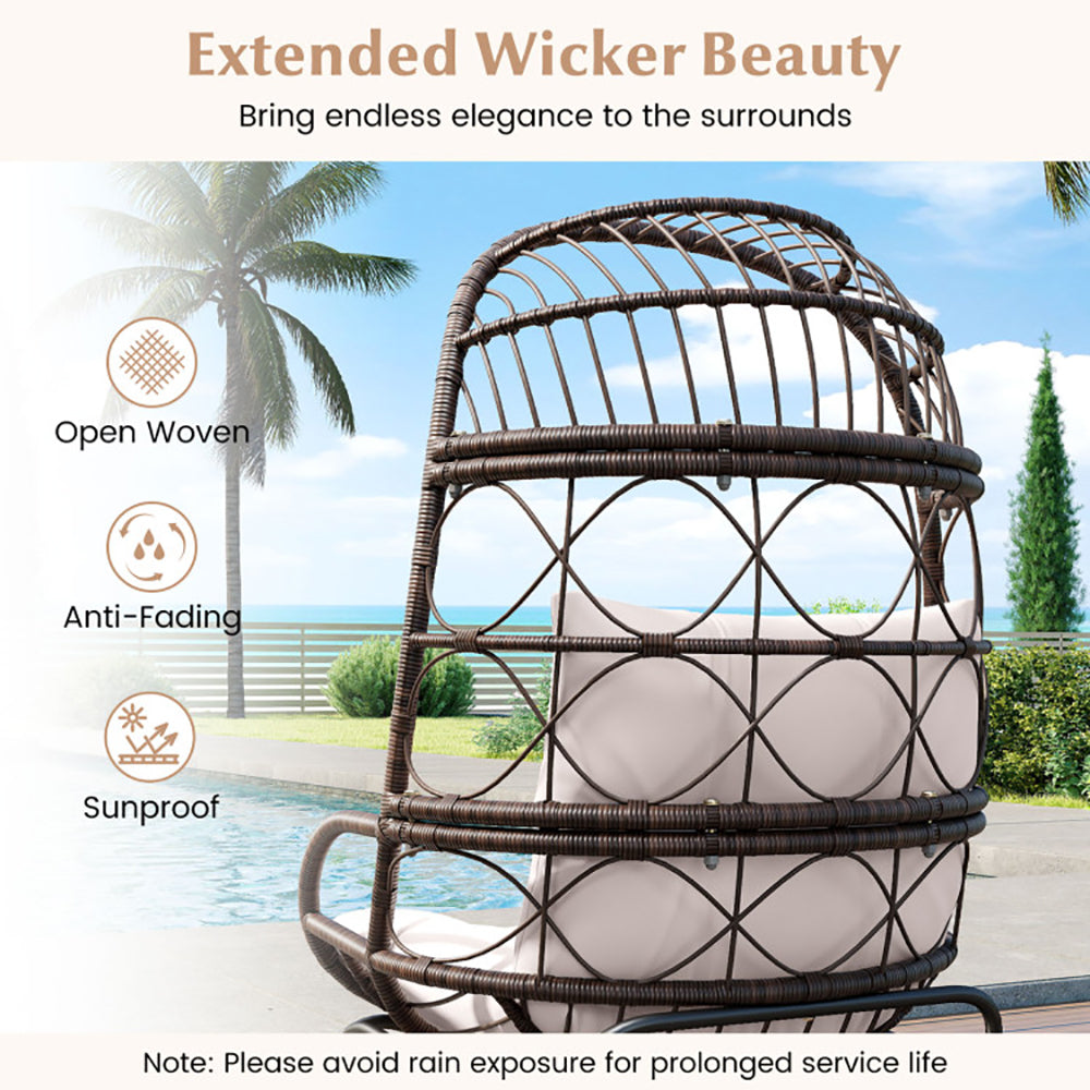 Patio Wicker Egg Chair Outdoor Rattan Lounge Basket With Seat And Back Cushions  Support Up To 400 Lbs,for Backyard, Poolside, Indoor Places And So On