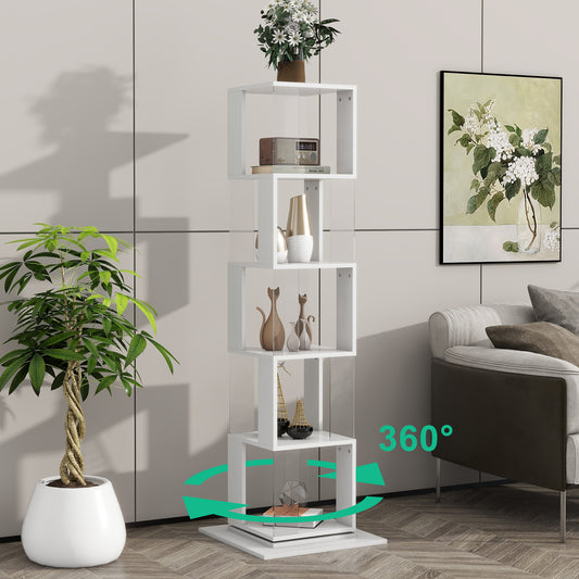 360 Rotating Bookshelf With Acrylic Plate, 5-Tier Tall, Floor Rack Simple Bookcase, Modern Display Shelf For Living Room Home Office Bedroom