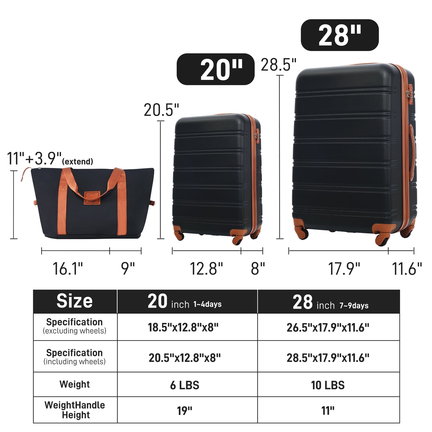 Hardshell Luggage Sets 2Pcs   Bag Spinner Suitcase With TSA Lock Lightweight 20    28