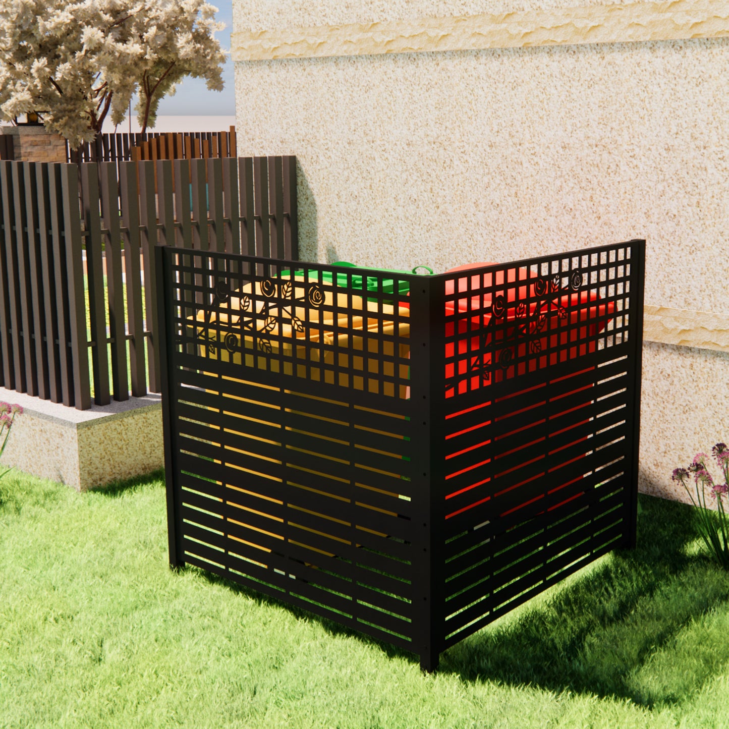 W48'' X H47.3'' X 2 Panels Metal Privacy Screen, Outdoor Privacy Panels, Trash Can Enclosure, Air Conditioner Fence, Pool Equipment Enclosure, Backyard Fencing, Rose Black