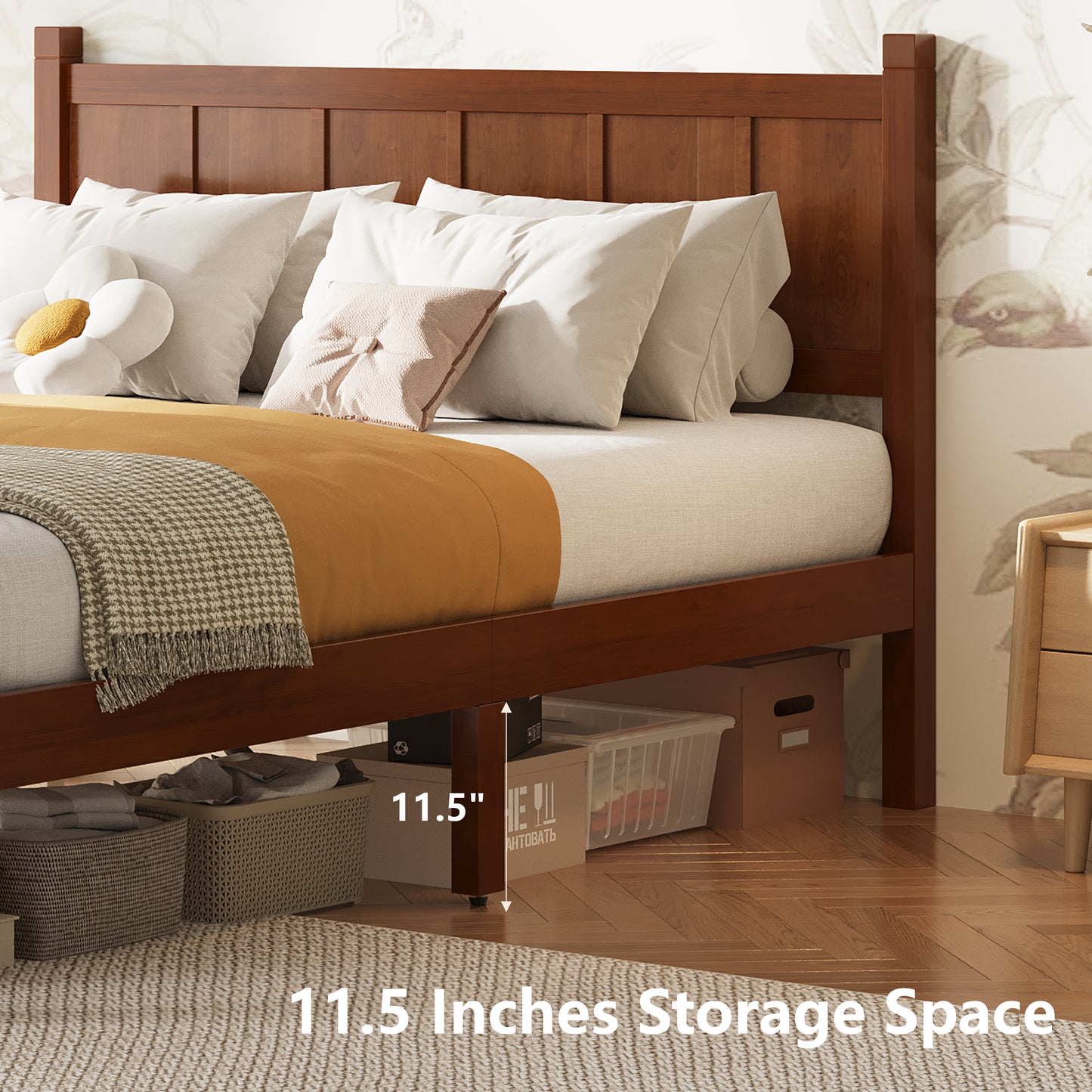 Full Size Flat Panel Bed With Headboard & Footboard, Minimalist Modern Platform Bed With Wood Grain Finish, Shaker And Farmhouse Style Design, Sleek And Functional Bedroom Furniture,Dark Walnut
