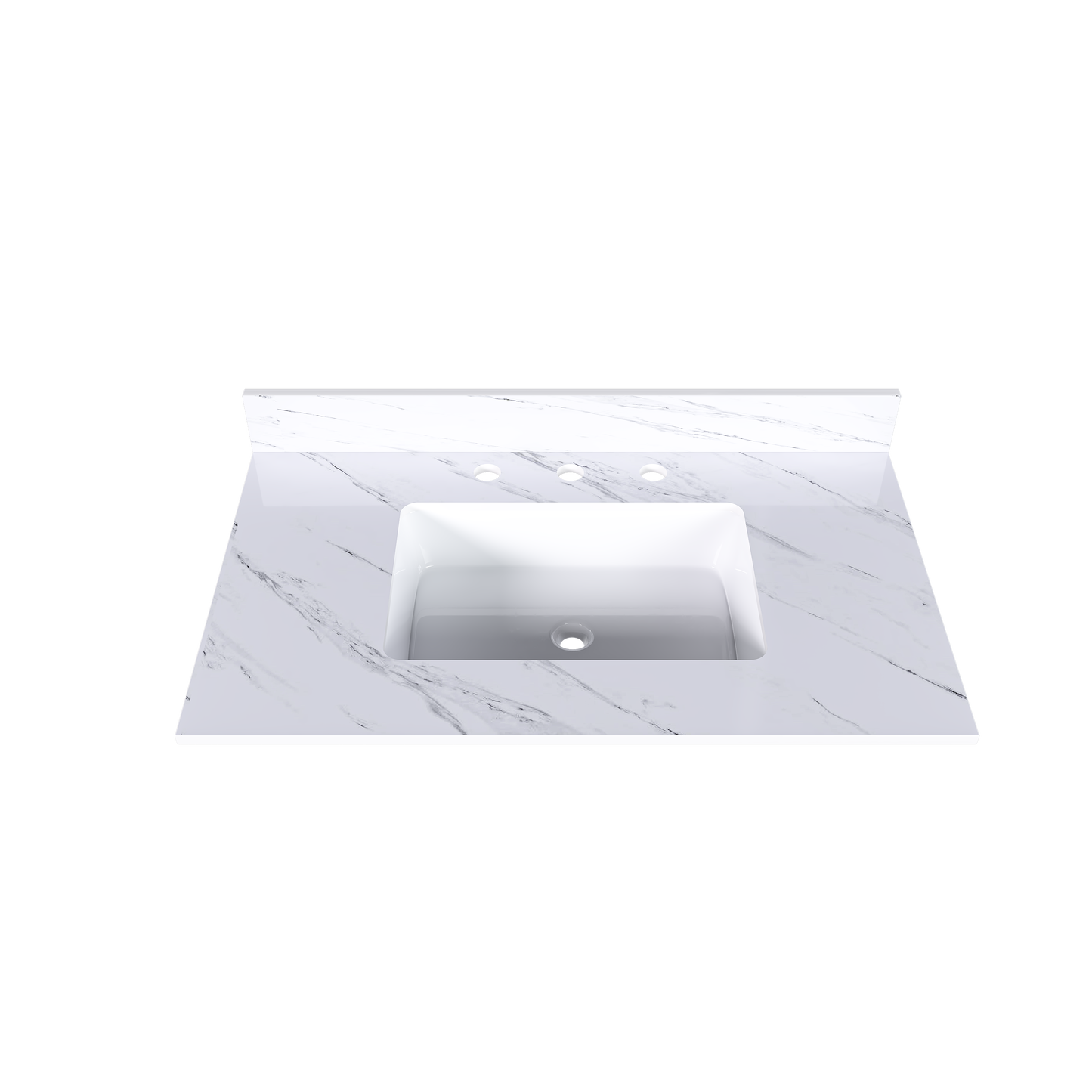 37 Inch Marble Vanity Top  White Vanity Top With 3 Pre-drilled Faucet Holes  Bathroom Vanity Top With Undermount Rectangular Middle Sink And 4 Height Backsplash   Bianco Carrara Venato