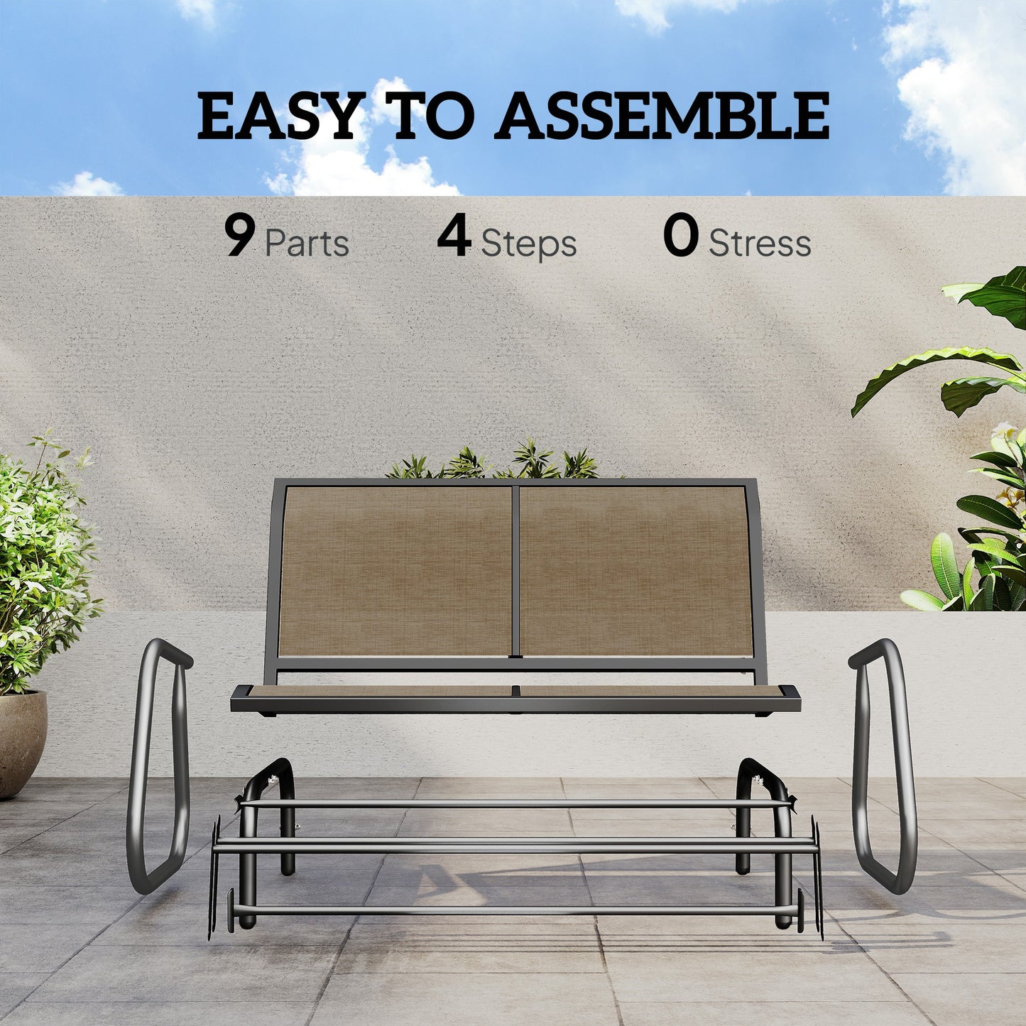 2-Person Outdoor Glider Bench, Patio Double Swing Rocking Chair Loveseat With  Steel Frame, Light Mixed Brown