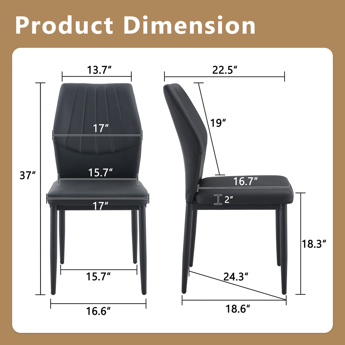 Set Of 3 Black Dining Chairs, 37 Inches High Ergonomic PU Backrest, Combines Comfort And Style.Perfectly Blends Comfort And Elegance, Injecting More Comfort And Style Into Dining Time.