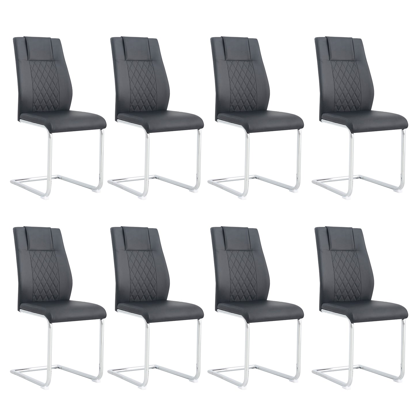 Modern Dining Chairs With Faux Leather Padded Seat Dining Living Room Chairs Upholstered Chair With Metal Legs Design For Kitchen, Living, Bedroom, Dining Room Side Chairs Set Of 8   Black  PU   C-001