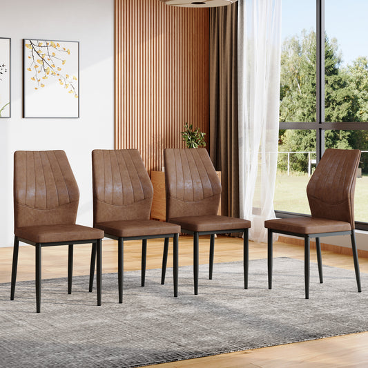 Set Of 4 Brown - And - Black Dining Chairs With Shell - Pattern, 37 Inches High Ergonomic Tech Fabric Backrest, Combines Comfort And Style