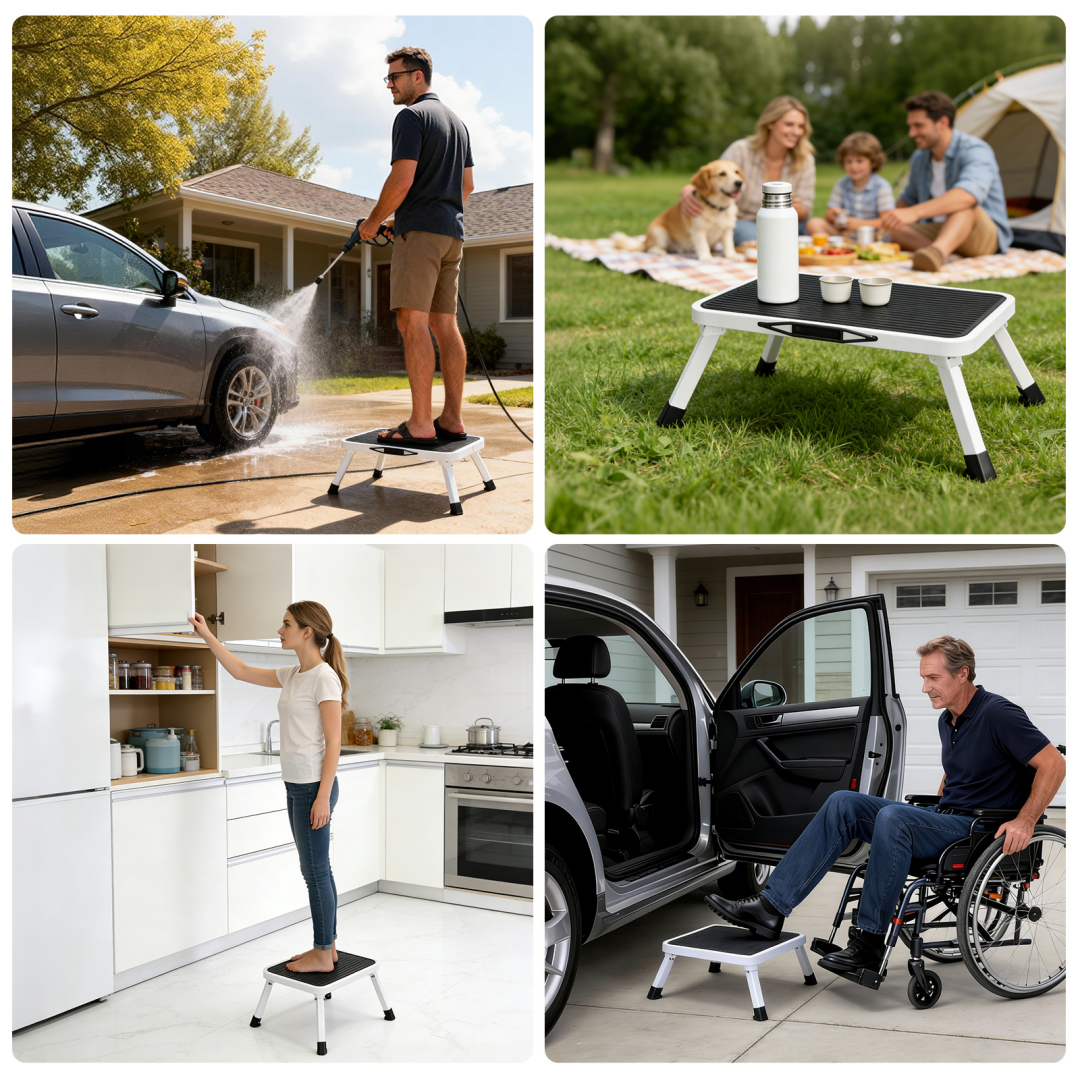 Foldable Stool, Anti-slip Platform And Rubber Feet, 330-pound Capacity Sturdy Metal Foldable Stool