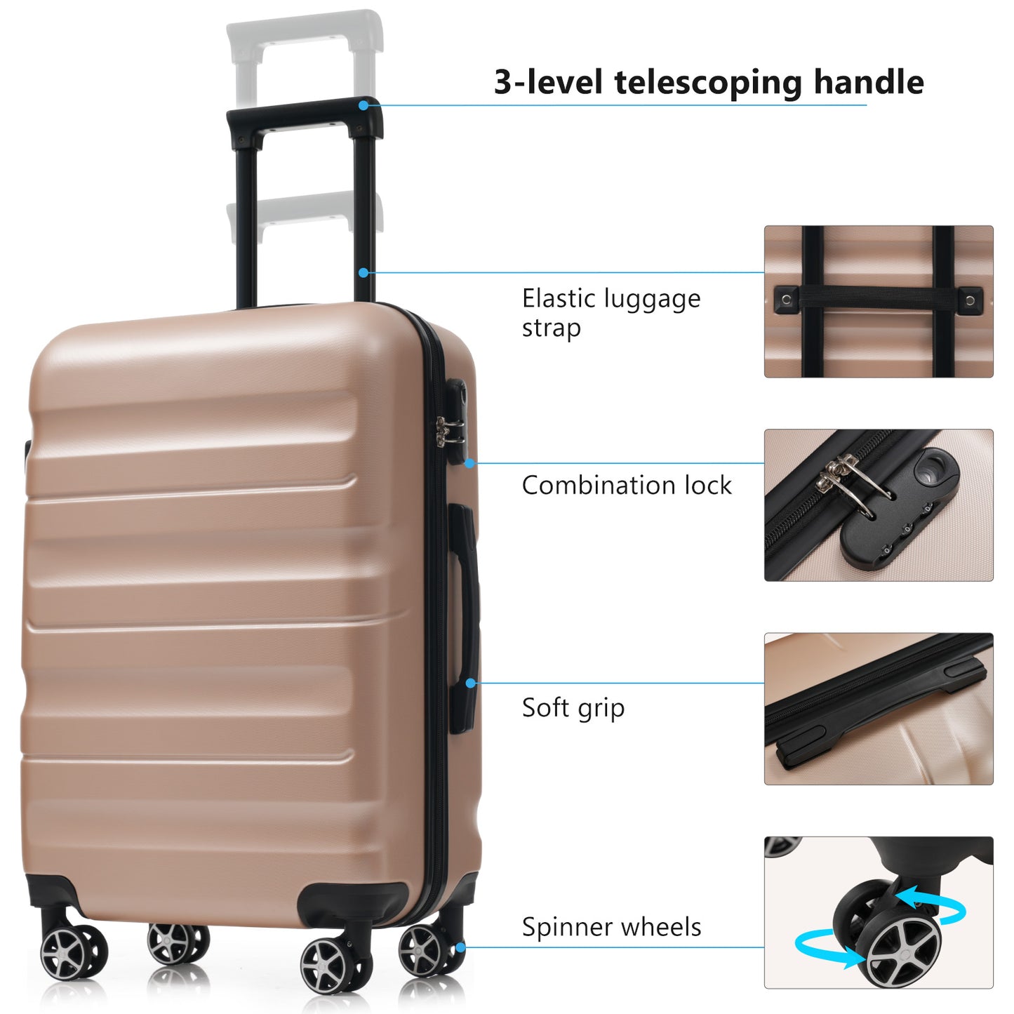Hardshell ABS Luggage Set - Lightweight & Durable Suitcases With Dual Spinner Wheels, Carry-On & Check-In Sizes For Travel & Business