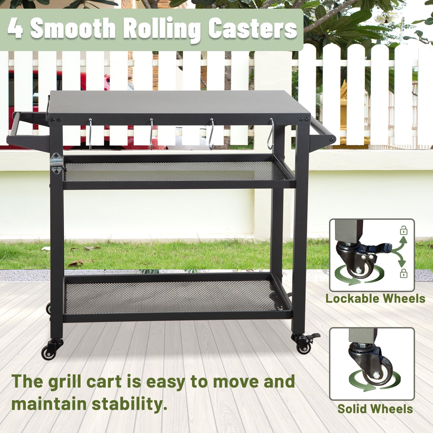 3-Shelf Outdoor Grill Table, Grill Cart Outdoor With Wheels, Pizza Oven Table And Food Prep Table, Blackstone Table With Propane Tank Hook, Grill Stand For Blackstone Griddle For Outside BBQ