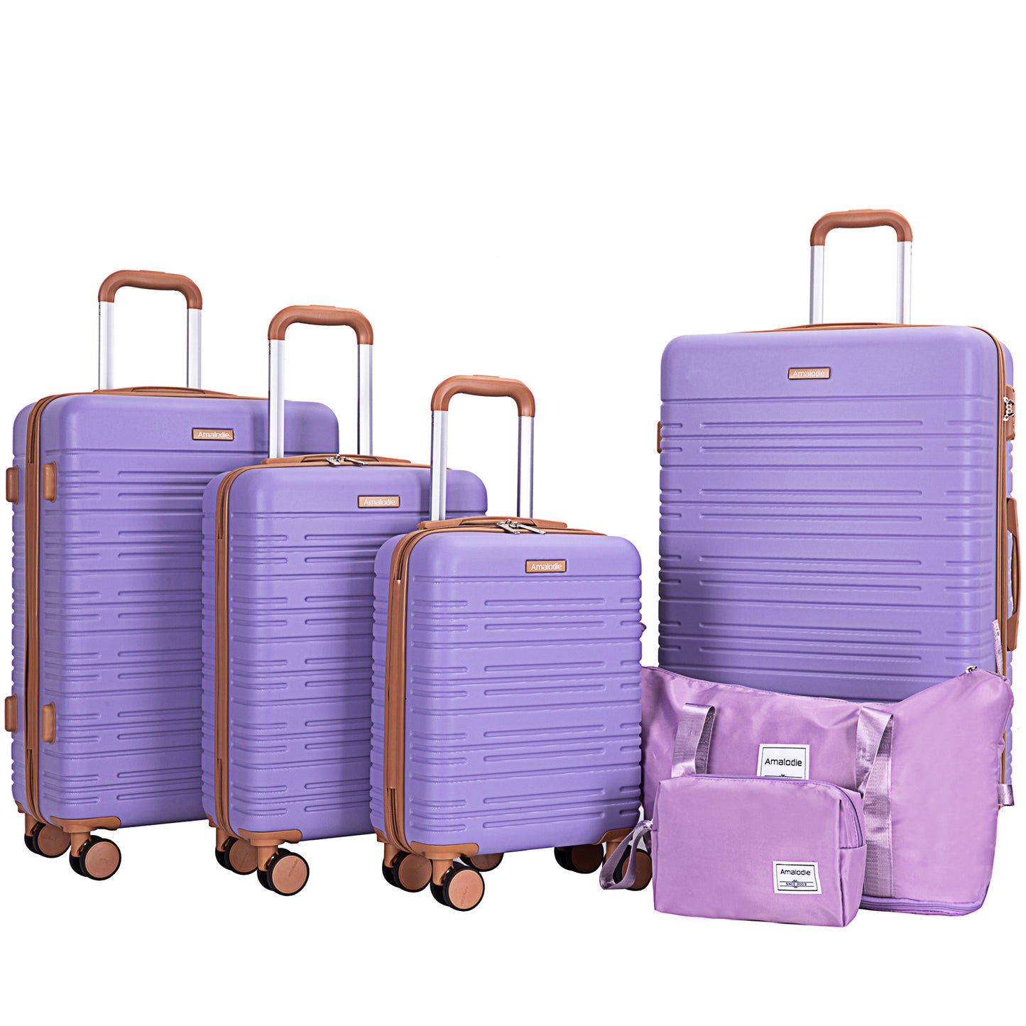 6 Piece Luggage Set, ABS Hard Shell Travel Suitcase With TSA Lock,LIGHT PURPLE