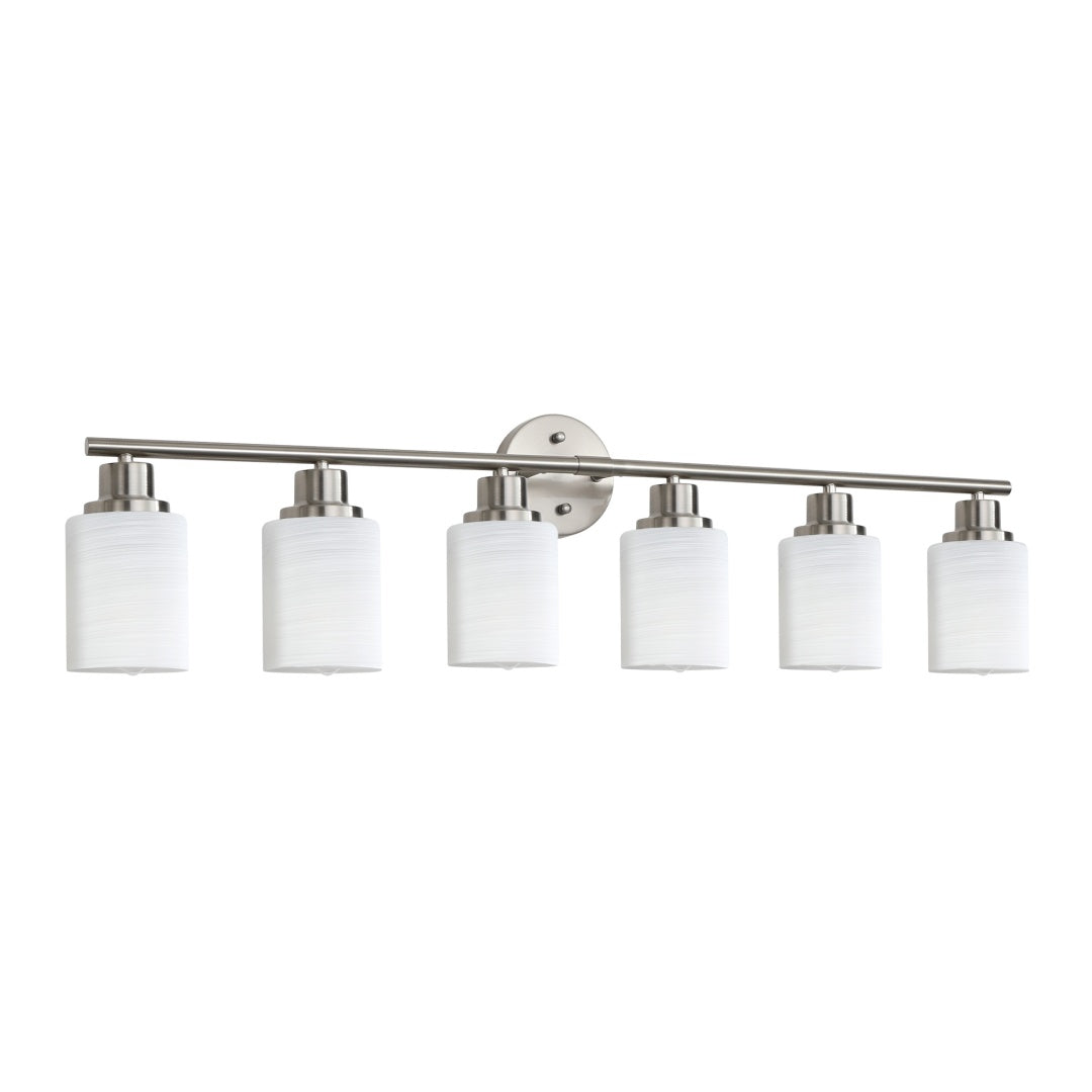39  Modern 6-Light Vanity Wall Sconce, Brushed Nickel Finish With Frosted Glass Shades For Bathroom Or Hallway Lighting  No Bulbs