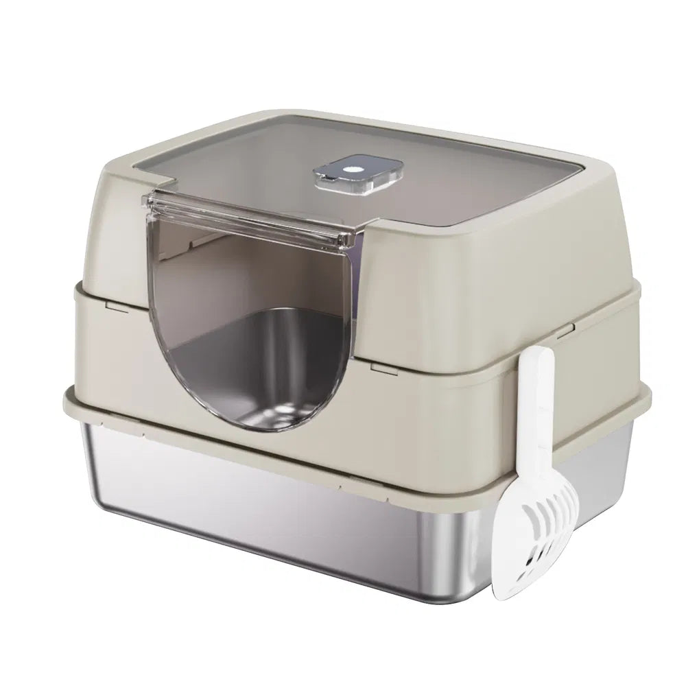 Fully Enclosed Stainless Steel Cat Litter Box White - 2025 Top Pick, Odor Lock, No Litter Scatter, Easy Clean