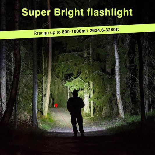 LED Rechargeable Torch 10,000 Lumens, Very Bright Flashlight, Flashlight, USB, 4 Light Modes, Zoomable, IPX4 Waterproof For Camping