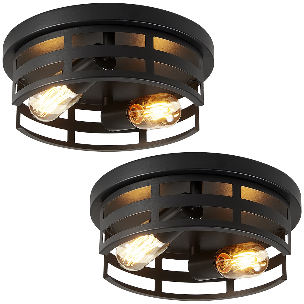 2-Light Black Flush Mount Ceiling Light Fixture,11 In Light Fixtures Ceiling Mount For Hallway,Hall,Kitchen,Farmhouse  2 Pack No Bulbs