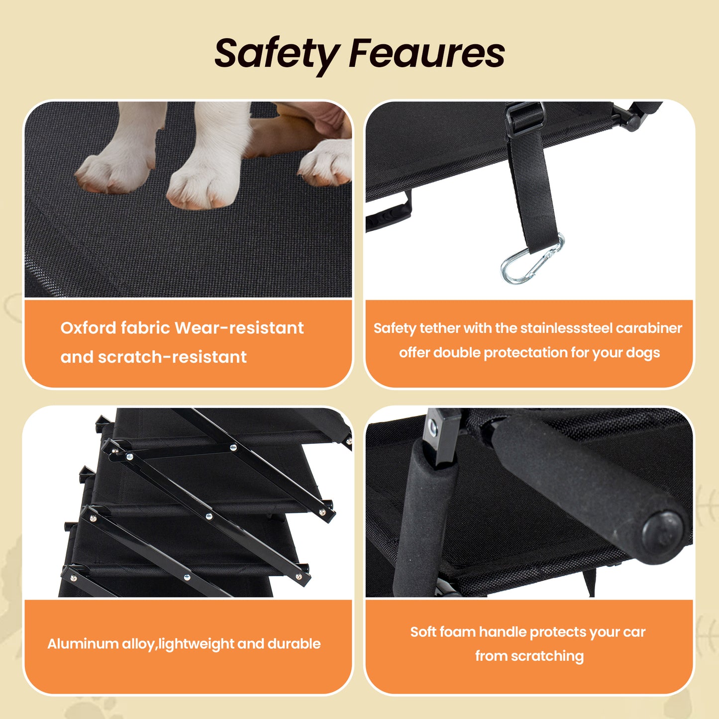 Extra Wide  Foldable Dog Stairs, Pet Ramp With Non Slip Surface And Soft Foam Handle, Dogs Stairs For Cars, High Beds, Truck, Supports Up To 250 Lbs, 5 Steps