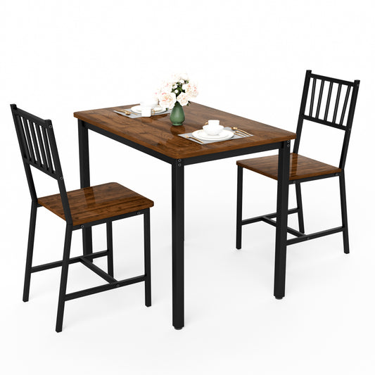 Dining Table Set, Bar Table With 2 Dining Chairs, Kitchen Table Counter With Chairs, Industrial For Kitchen Breakfast Table, Living Room, Party Room, Walnut ,35.4inL X23.6inW X 29.7inH
