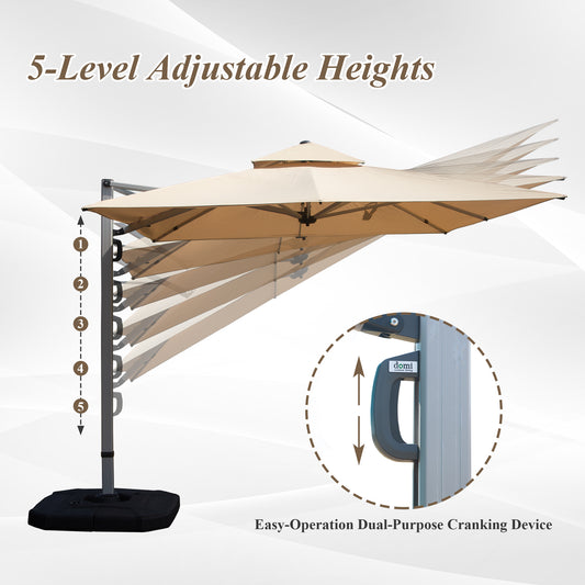 9  X 11   Rectangle Cantilever Umbrella With Center Pole, Beige   Base Not Included