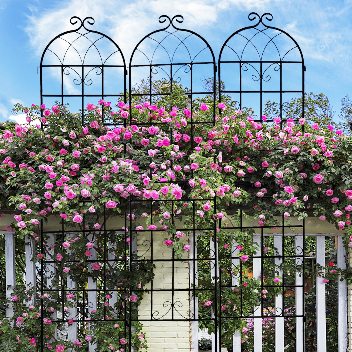 4 Pack Metal Garden Trellis 86.7  X 19.7  Rustproof Trellis For Climbing Plants Outdoor Flower Support Black