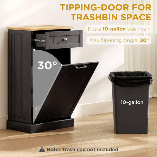 Kitchen Tilt Out Trash Bin Cabinet Free Standing Recycling Cabinet Trash Can Holder With Drawer, Black