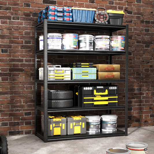 72 H  5 Tier Metal Shelves For Storage Garage Shelving 2000LBS Heavy Duty Storage Shelves Adjustable Garage Shelf Industrial Shelving Unit Storage Utility Rack,47.2 Wx23.6 Dx72 H,Black