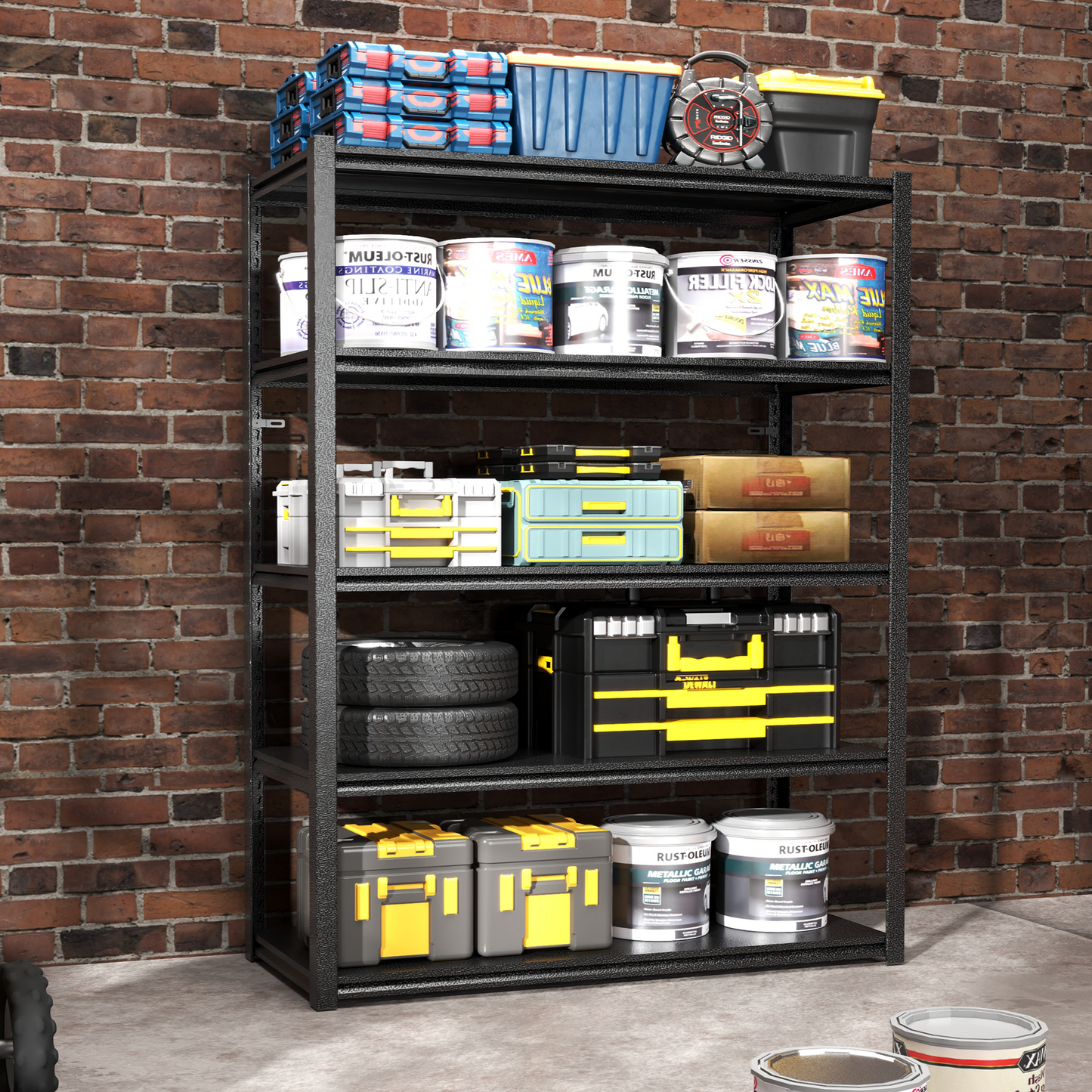 78 H  5 Tier Metal Shelves For Storage Garage Shelving 2000LBS Heavy Duty Storage Shelves Adjustable Garage Shelf Industrial Shelving Unit Storage Utility Rack,47.2 Wx18 Dx78 H,Black