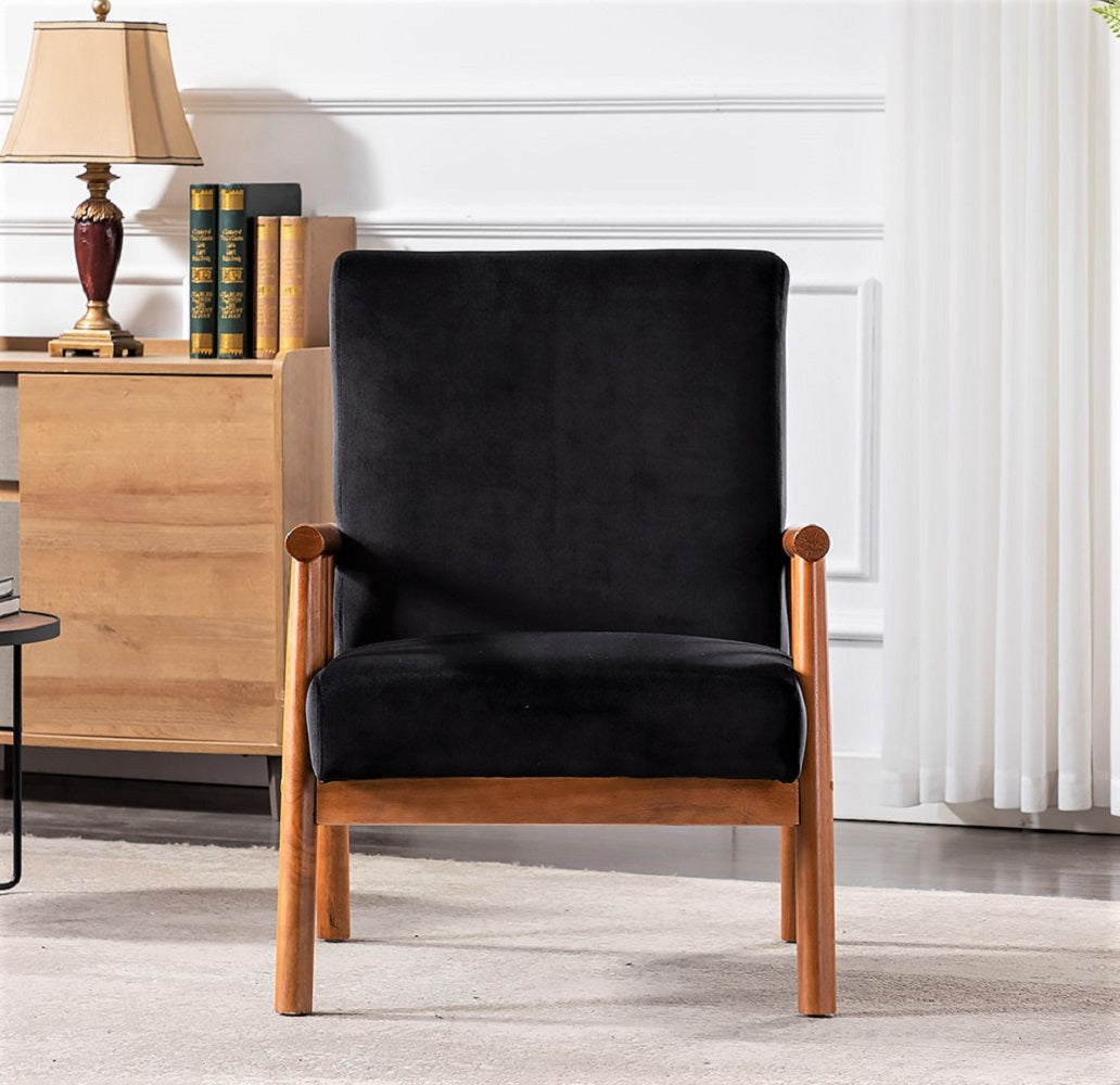 25     Wide Classic Mid-Century Modern Arm Chair, Black