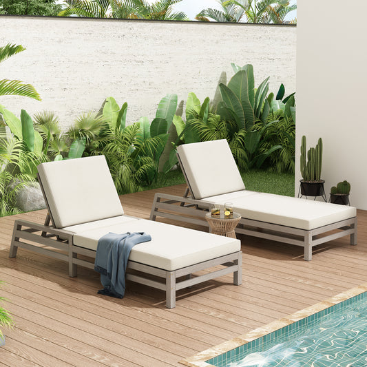 TREXM 5-Position Adjustable Outdoor Chaise Lounge Set Of 2  Solid Wood Patio Recliner Chair With Thick Cushions  Weather-Resistant For Pool  Balcony & Garden  Gray