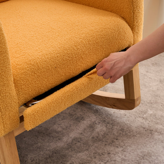 LY-5104 Yellow  Accent Rocking  Chair With  Footrest High Back Rubber Wood Rocking Legs Bedroom Living Space   26.77D X 38.36W X 39.76H Inch