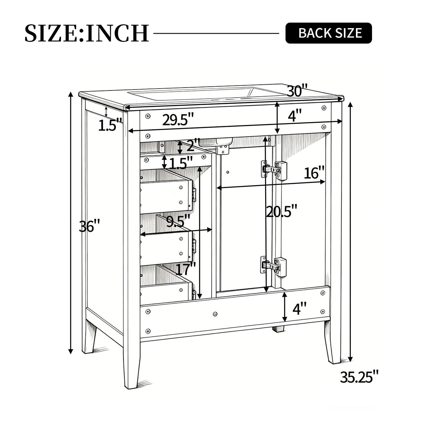 30  White Bathroom Vanity With Ceramic Sink, Freestanding Vanity With Black Metal Handles, Solid Wood Legs, Soft-Close Doors & Drawers, Ample Storage  Other Size  N725P246491K