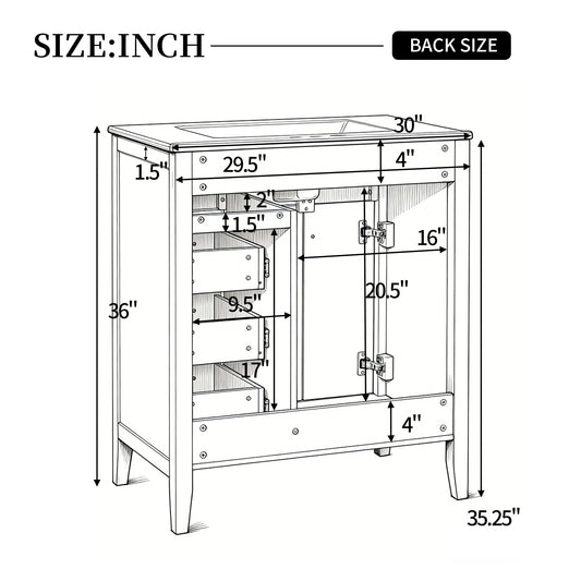30  White Bathroom Vanity With Ceramic Sink, Freestanding Vanity With Black Metal Handles, Solid Wood Legs, Soft-Close Doors & Drawers, Ample Storage  Other Size  N725P246491K