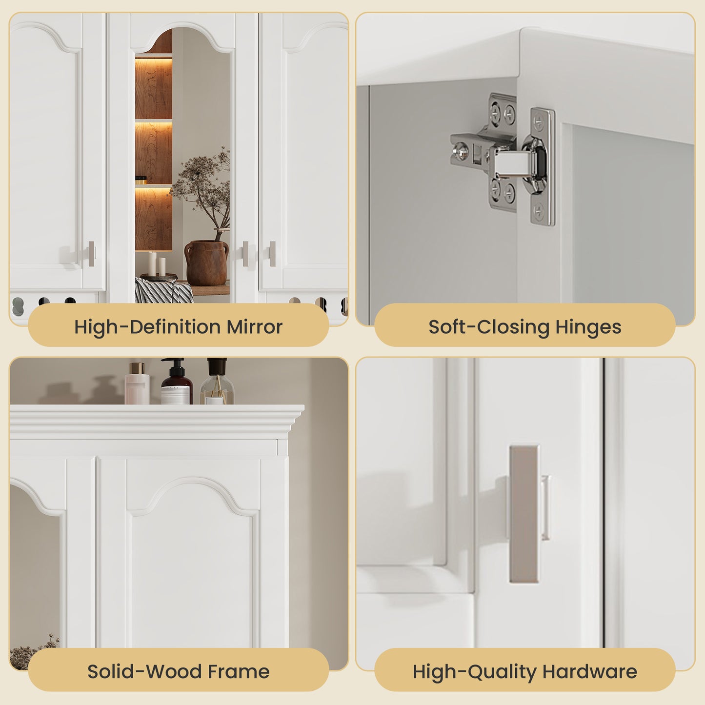 35 Inch Wall-Mount All-in-One Mirror Cabinet With Adjustable Shelves, Soft-Closing Hinges, For Bathroom Vanity, Living Room, Bedroom Storage Organizer
