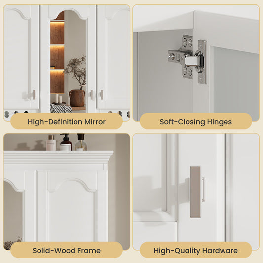 35 Inch Wall-Mount All-in-One Mirror Cabinet With Adjustable Shelves, Soft-Closing Hinges, For Bathroom Vanity, Living Room, Bedroom Storage Organizer