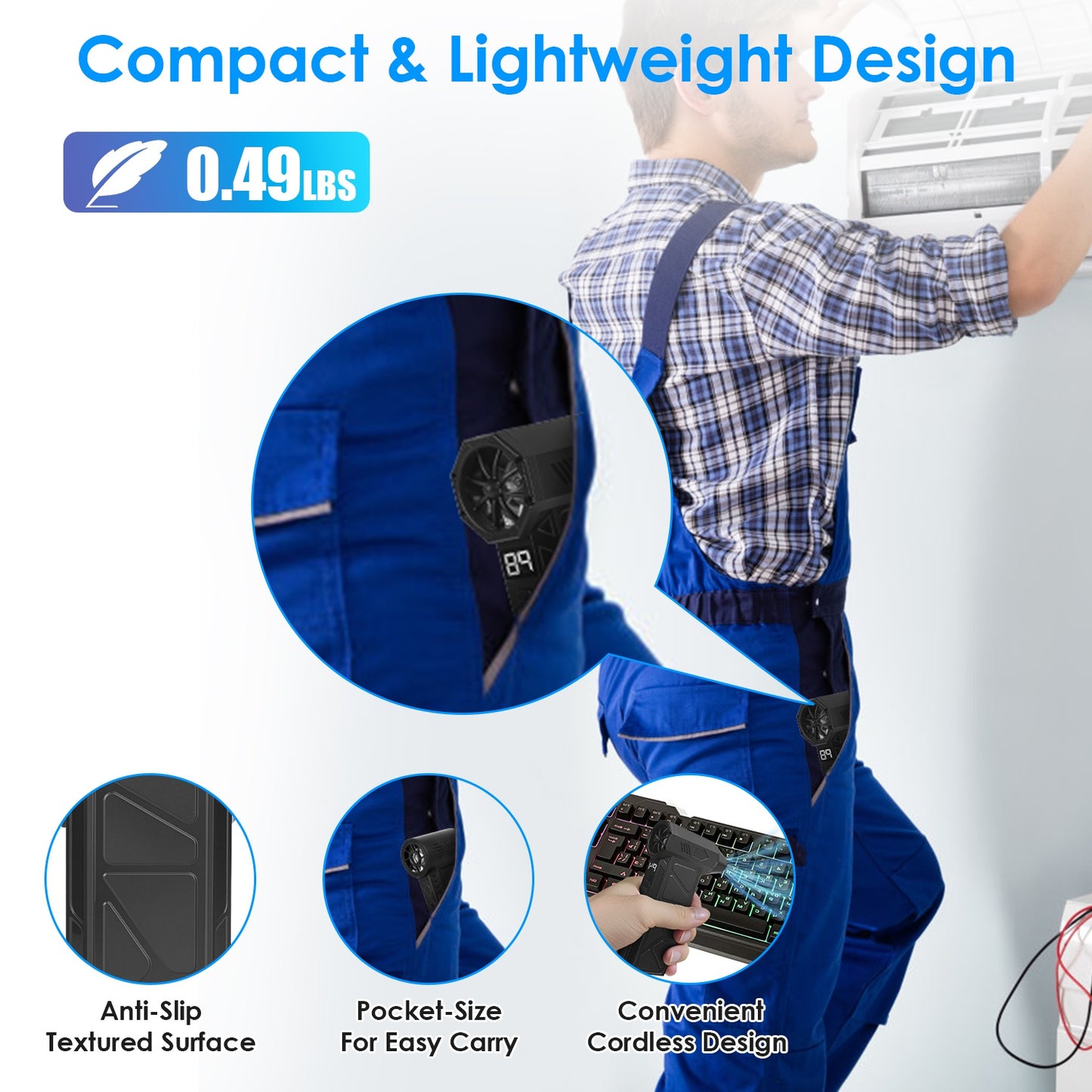1Pc Compressed Air Duster With LED Light Vacuum Cleaner Max 160000RPM Speed For PC Keyboard Cleaning High Speed Rechargeable Cordless Air Blower With 4 Speeds For Home Car Outdoor
