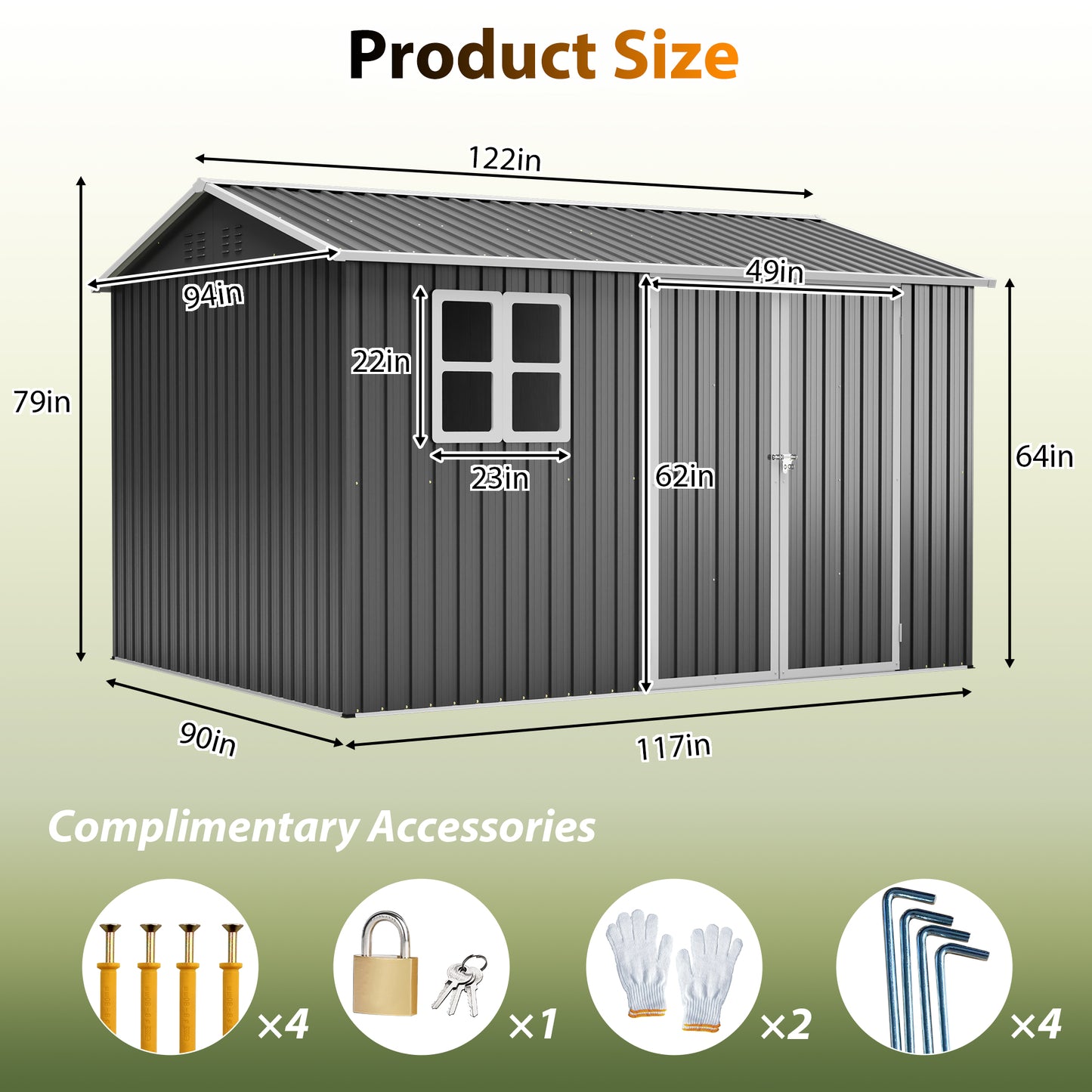 10'x8' Oversized Steel Storage Shed With Window, Lockable Doors & Sloped Roof, Heavy Duty Outdoor Tool Shed For Garden, Patio, Backyard, Lawn - Dark Gray