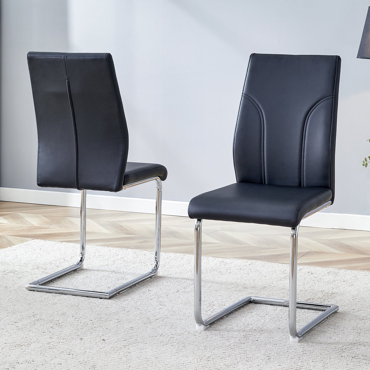 2 Dining Chair Set, Black Dining Chair Set, PU Material High Back Seat And Sturdy Leg Chair, Suitable For Dining Room, Kitchen, Living Room