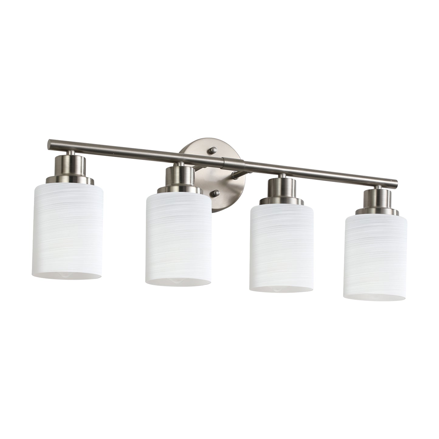 24  Modern 4-Light Vanity Wall Sconce, Brushed Nickel Finish With Frosted Glass Shades For Bathroom Or Hallway Lighting -No Bulbs