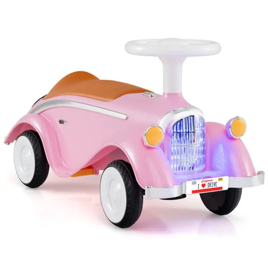 Kids Ride On Sliding Car, Foot-to-Floor Toy With LED Lights & Horn (Pink 19-36 Months)