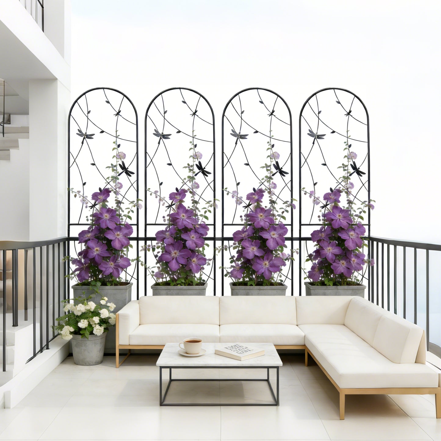 4 Pack Metal Garden Trellis 86.7  X 19.7  Rustproof Trellis For Climbing Plants Outdoor Flower Support Dragonfly Deco Black
