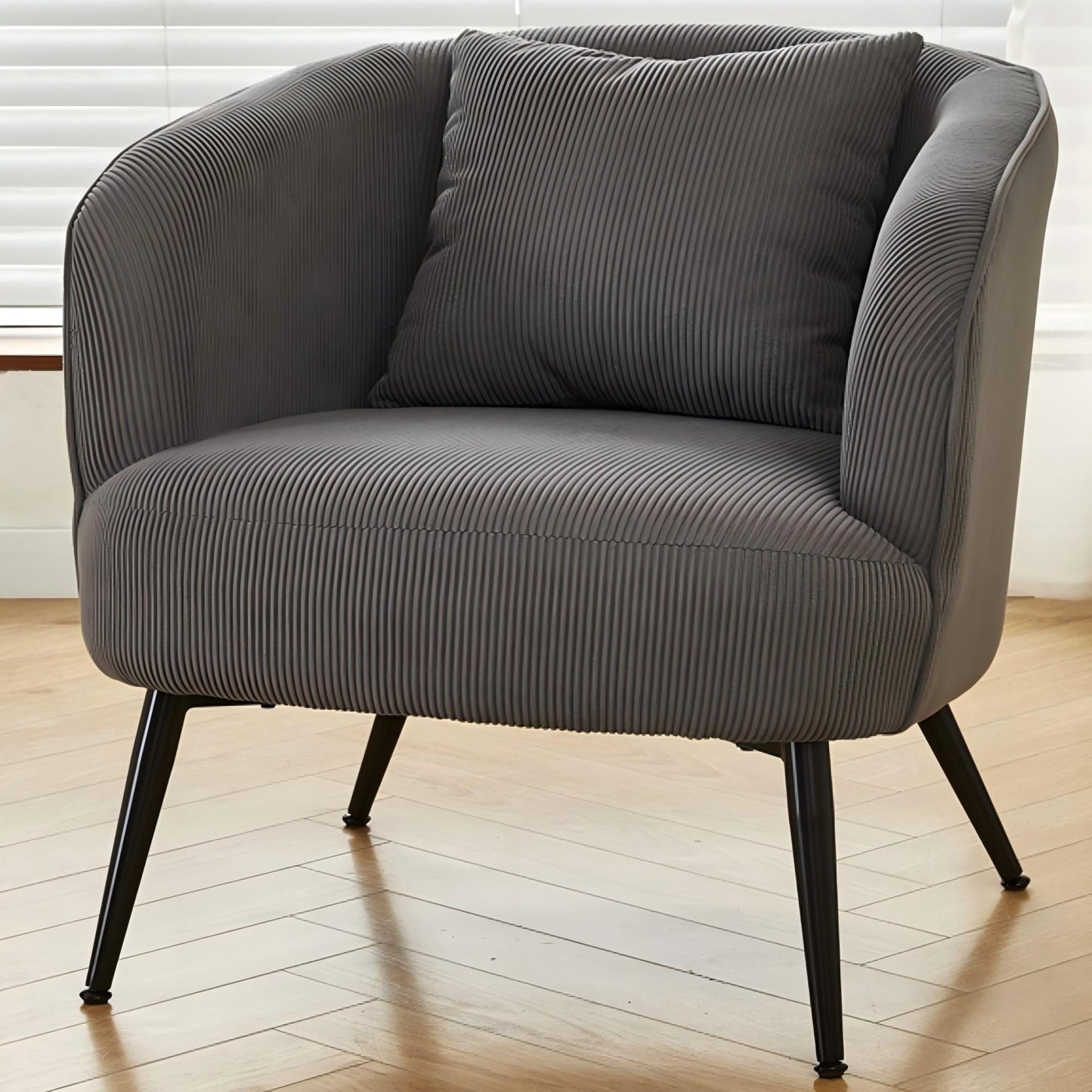 Velvet Accent Chair With Pillow, Modern Upholstered Armchair With Metal Legs, Comfy Barrel Chair For Living Room Bedroom