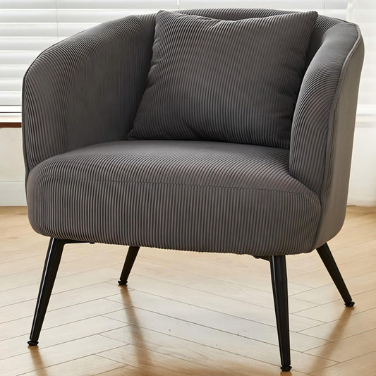 Velvet Accent Chair With Pillow, Modern Upholstered Armchair With Metal Legs, Comfy Barrel Chair For Living Room Bedroom