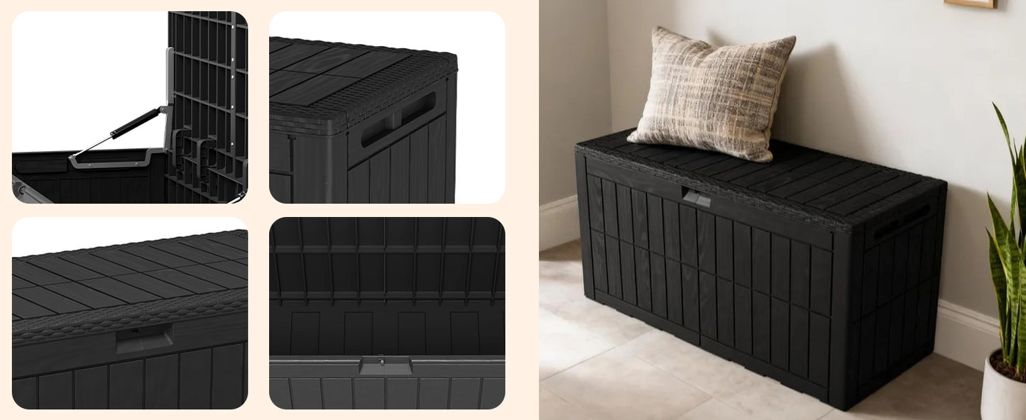 1 0 0 Gallon Outdoor Storage Box Water Proof Resin Deck Box Lockable Storage Bin For Cushion Patio Furniture Pool Accessories Garden Tools Black