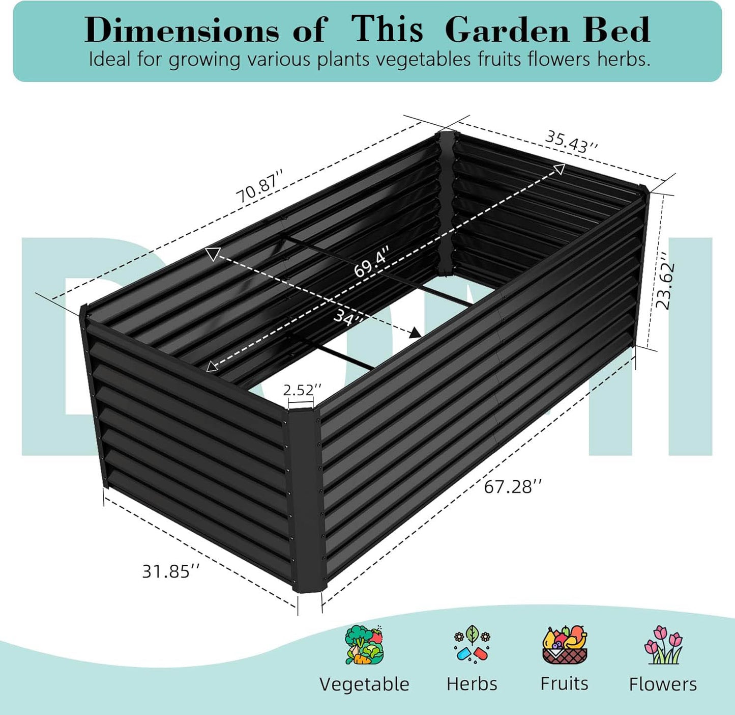 6x3x2ft Galvanized Raised Garden Bed, Outdoor Planter Garden Boxes Large Metal Planter Box For Gardening Vegetables Fruits Flowers, Dark Gray