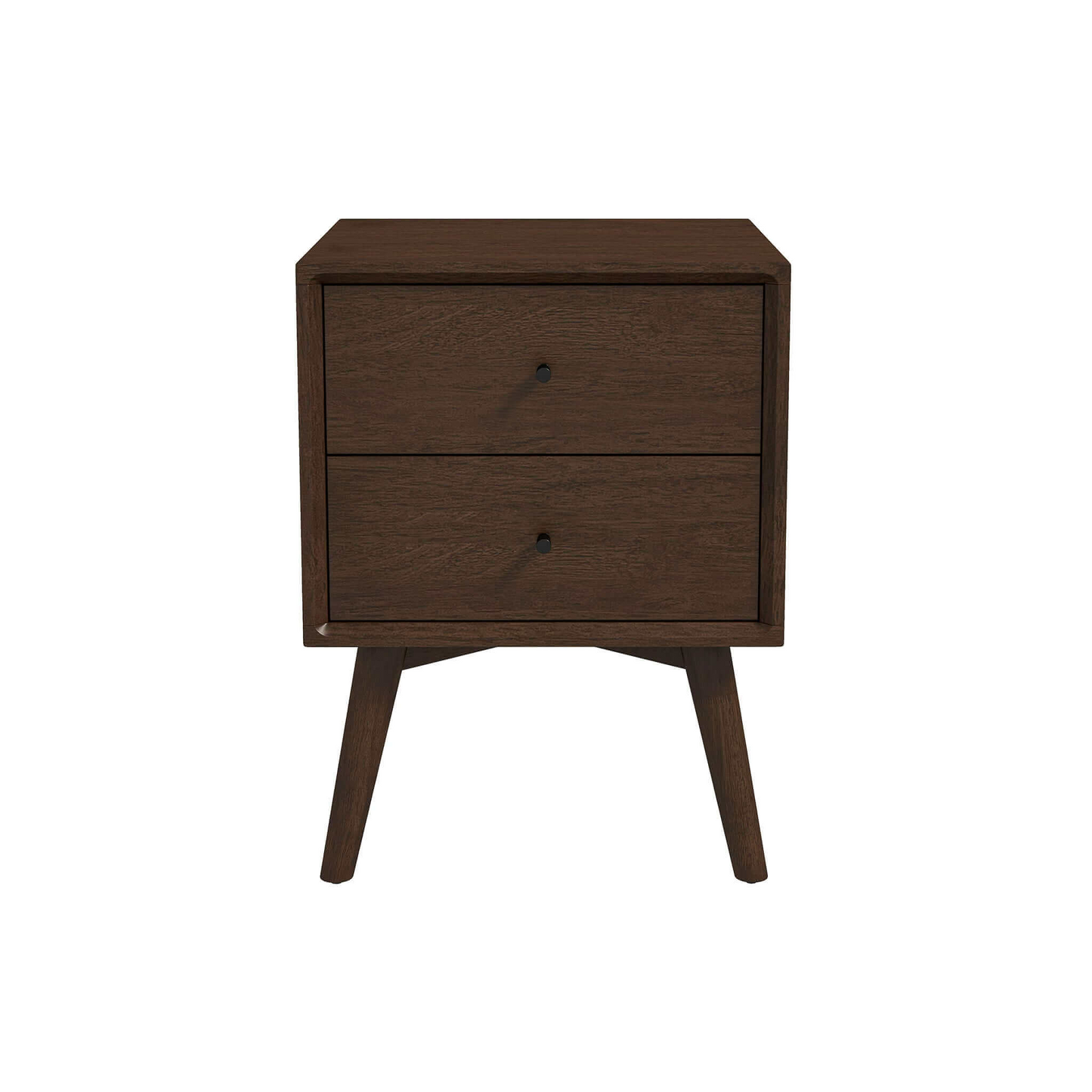 Mid-Century Modern Caroline Night Stand 2-Drawer Dark Brown Solid Wood 23.6  H X 17.7  W X 15.7  D For Bedroom, Closet, Dorm