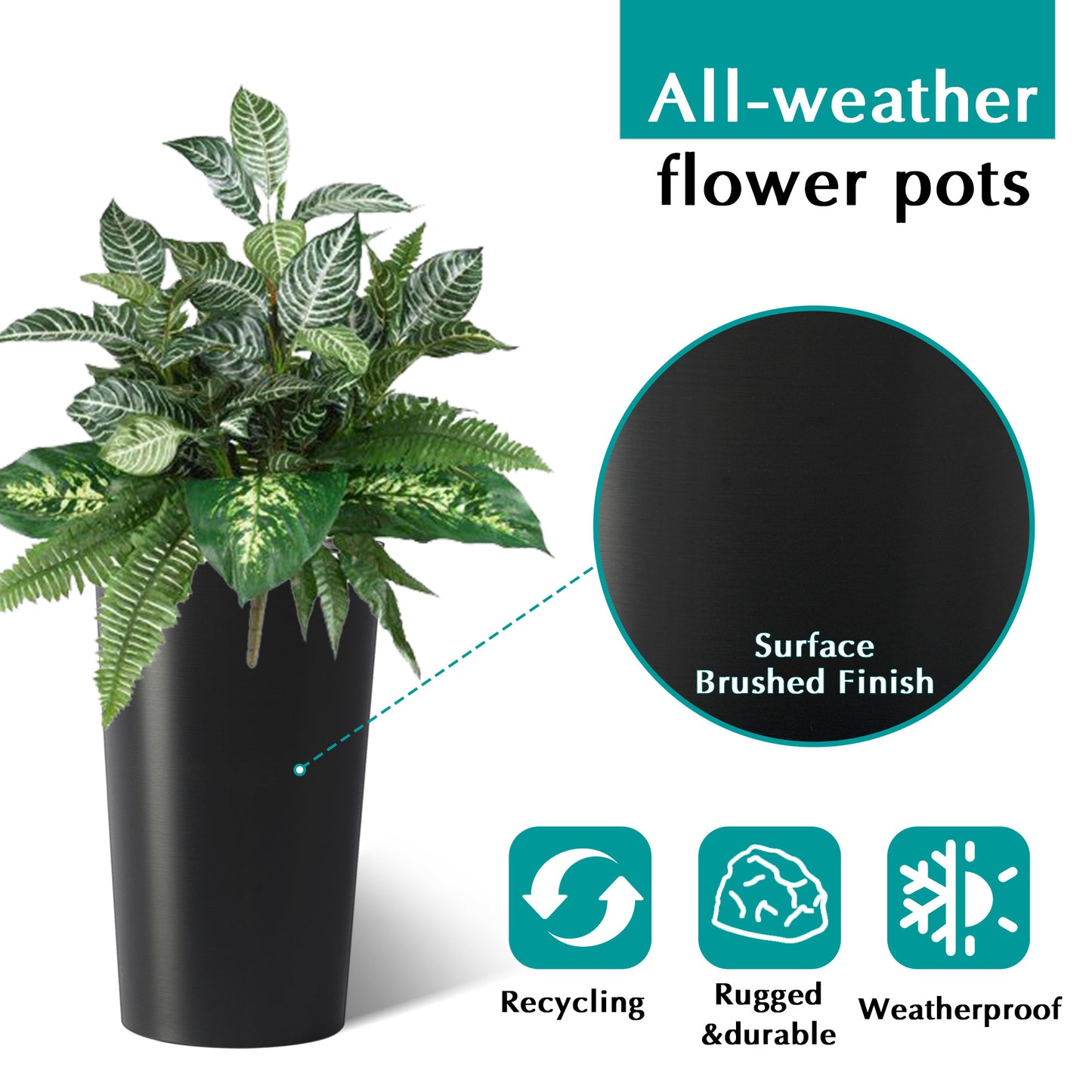 2 Pack Tall 21.7 In Planters For Outdoor Plants Modern Tall Square Planter Box Indoor Outdoor Porch Patio Flower Pot Modern Big Tapered Matte Tree Flower Pot For Garden,  Black
