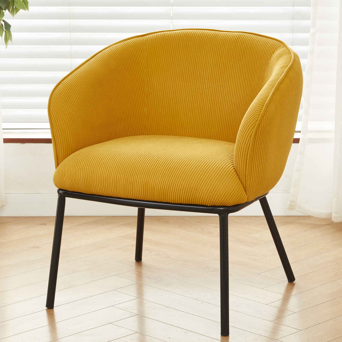 Modern Corduroy Accent Chair, Upholstered Armchair With Metal Legs, Mid-Century Barrel Chair For Living Room Bedroom, Easy Assembly