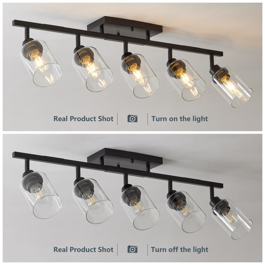 5-lamp Track Lighting Kit, Black Track Lighting Fixtures, Bathroom Wall Lights, Ceiling Mounted Kitchen Track Lights  Excluding Bulbs