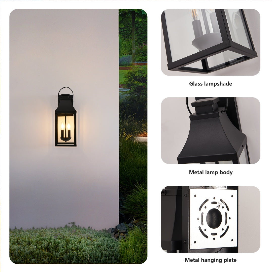 20'' Outdoor Wall Light,2-Pack Porch Light Outdoor Wall Sconce Lantern, 2-Light Modern Black Exterior Lighting Fixture Wall Mount, Outside Light For House Garage